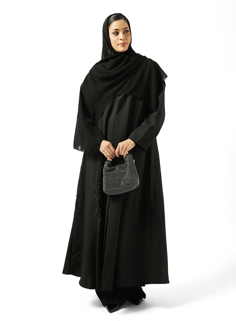 هيا كلوزيت عباية بياقة مستديرة مزينة بالزهور - Image 4